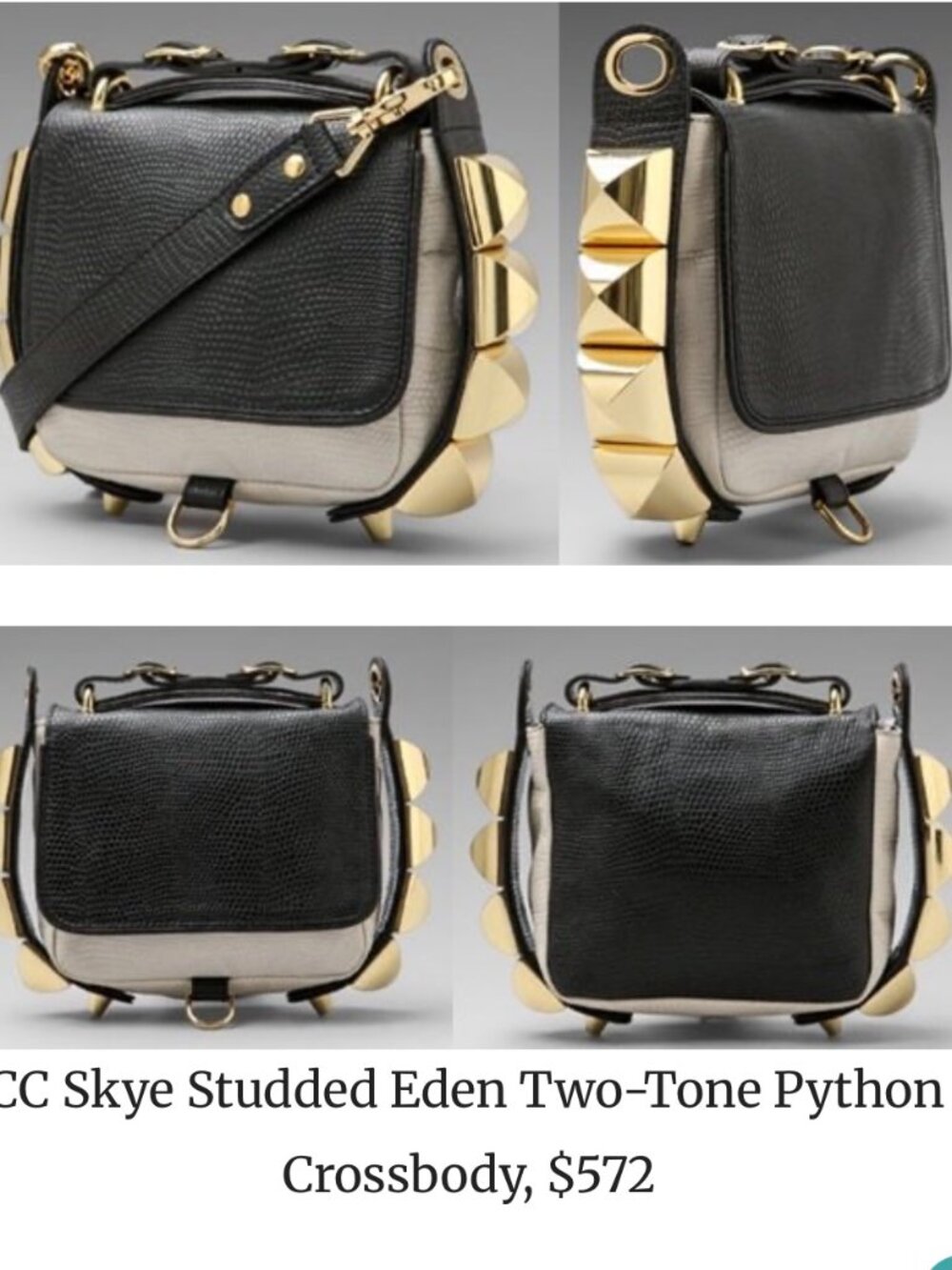 CC Skye The Studded EDEN Two Tone Python Crossbody Purse Cross Body Black Gold